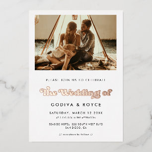 Invitación Con Relieve Metalizado Foto de boda retro con estilo