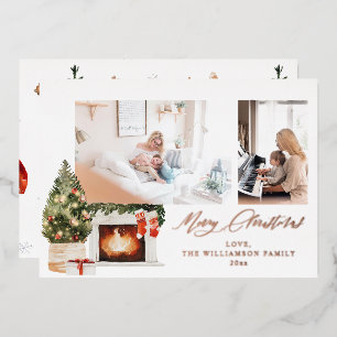 Invitación Con Relieve Metalizado Foto de calcetines de chimenea y árbol de Navidad