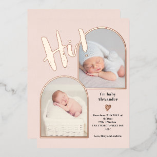 Invitación Con Relieve Metalizado Foto de corazón de guión de bienvenida bebé rosa d
