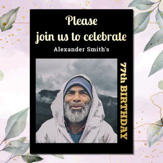 Invitación Con Relieve Metalizado Foto de cualquier año Cumpleaños Oro Negro