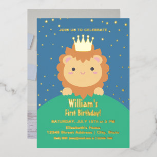 Invitación Con Relieve Metalizado Foto de cumpleaños del pequeño cachorro de león ni