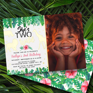 Invitación Con Relieve Metalizado Foto de cumpleaños número 2 de dos niñas salvajes