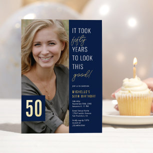 Invitación Con Relieve Metalizado Foto de cumpleaños número 50