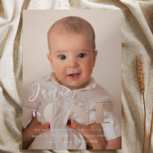 Invitación Con Relieve Metalizado Foto de cumpleaños uno Rose Gold