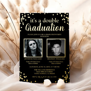 Invitación Con Relieve Metalizado Foto de dos graduaciones dobles