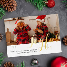 Foto de familia alegre de Navidad con guión modern
