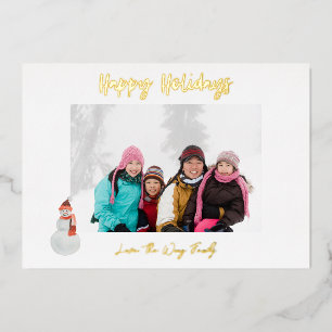 Invitación Con Relieve Metalizado Foto de Felices Fiestas con Muñeco de Nieve