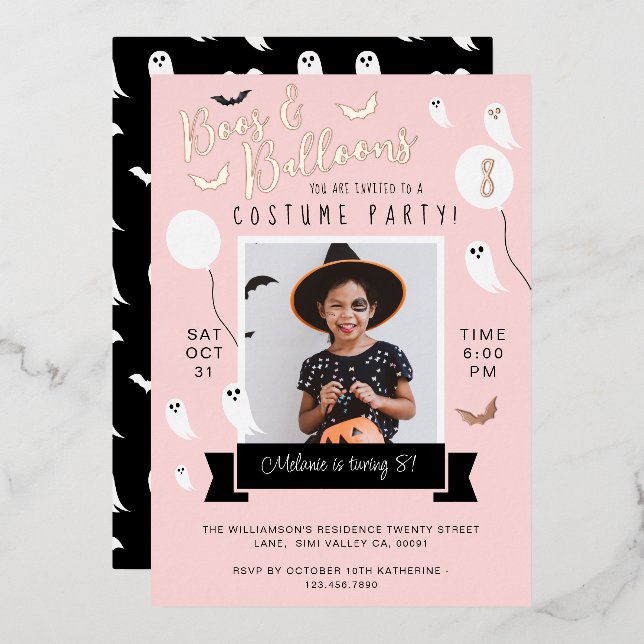 Invitación Con Relieve Metalizado Foto de fiesta de cumpleaños con traje de Bat & Gh (Anverso/Reverso)