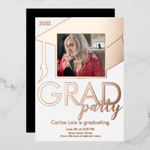 Invitación Con Relieve Metalizado Foto de fiesta de graduación con gorra impresa