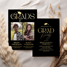 Invitación Con Relieve Metalizado Foto de fiesta de graduación conjunta elegante