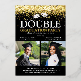 Invitación Con Relieve Metalizado Foto de fiesta de graduación doble con foil negro