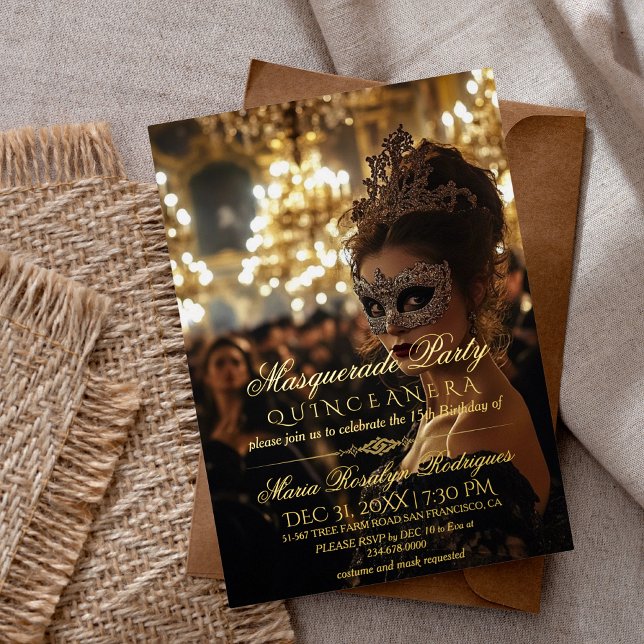 Invitación Con Relieve Metalizado Foto de Fiesta de mascarada Quinceanera (Subido por el creador)
