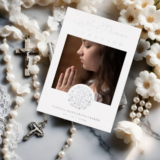 Invitación Con Relieve Metalizado Foto de flor floral de plata romántica