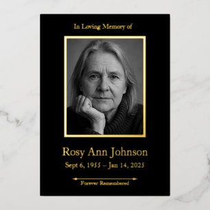 Invitación Con Relieve Metalizado Foto de Funeral En Memoria Amorosa