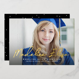 Invitación Con Relieve Metalizado Foto de graduación con guión de firma del nombre d