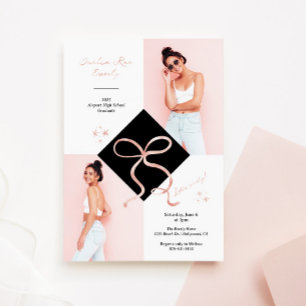 Invitación Con Relieve Metalizado Foto de graduación con lazo de papel minimalista