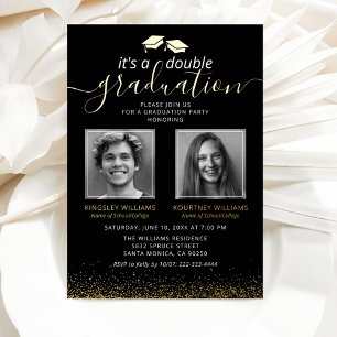 Invitación Con Relieve Metalizado Foto de graduación conjunta elegante negro oro