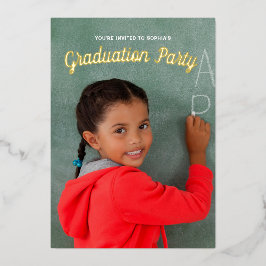 Invitación Con Relieve Metalizado Foto de graduación de jardín de infantes en oro pa