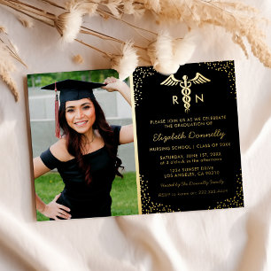 Invitación Con Relieve Metalizado Foto de graduación de la escuela de enfermería Fie