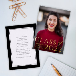 Invitación Con Relieve Metalizado Foto de graduación de la promoción de 2023 en oro