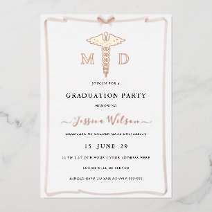 Invitación Con Relieve Metalizado Foto de graduación de MD RN Caduceo femenino