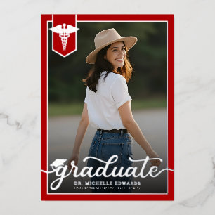 Invitación Con Relieve Metalizado Foto de graduación de un graduado moderno de la fa