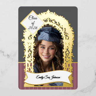 Invitación Con Relieve Metalizado Foto de graduación elegante en gris y mauve con lá