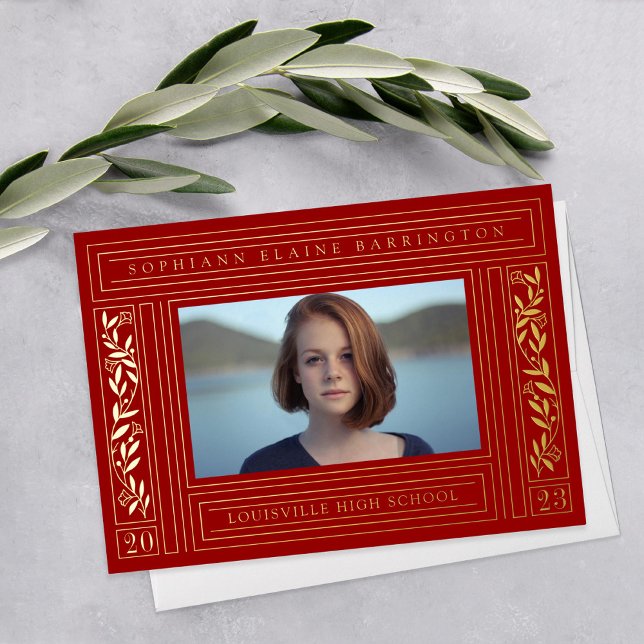 Invitación Con Relieve Metalizado Foto de graduación en rojo y oro (Subido por el creador)