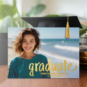 Invitación Con Relieve Metalizado Foto de Graduación - Escritura Justa con Fiesta de