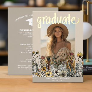 Invitación Con Relieve Metalizado Foto de graduación Flores Coloridas - Fiesta de Gr