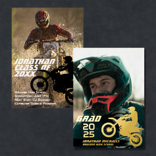 Invitación Con Relieve Metalizado Foto de graduación moderna de Dirt Bike Motocross