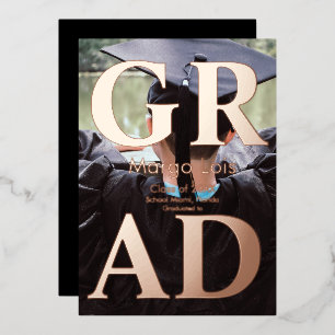 Invitación Con Relieve Metalizado Foto de graduación moderna dorada y gruesa estampa