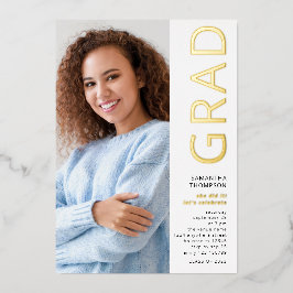 Invitación Con Relieve Metalizado Foto de graduación moderna Graduación Oro blanco R