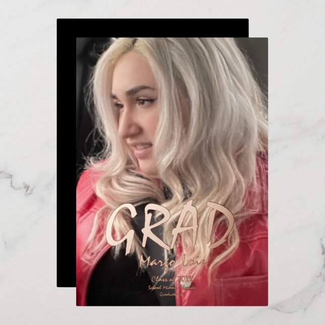 Invitación Con Relieve Metalizado Foto de graduación moderna Relieve metalizado pres (Anverso/Reverso)