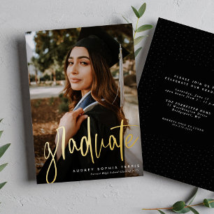 Invitación Con Relieve Metalizado Foto de graduación moderna y elegante de posgrado