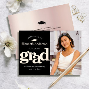 Invitación Con Relieve Metalizado Foto de graduación negrita tipo oro real negro ros