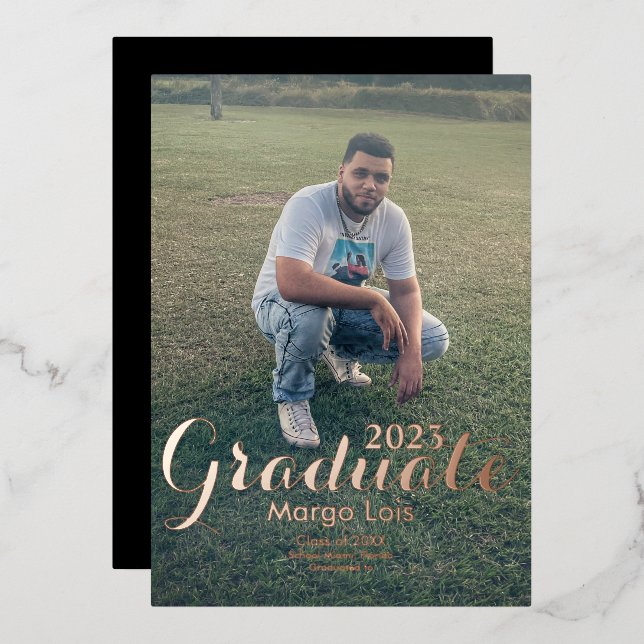 Invitación Con Relieve Metalizado Foto de graduación Plata Negrita Presionada (Anverso/Reverso)