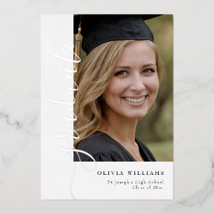Invitación Con Relieve Metalizado Foto de Graduado de Plata Fiesta de Graduación