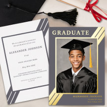 Foto de graduado de rayas modernas gris y dorado