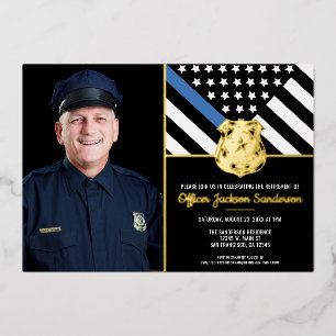 Invitación Con Relieve Metalizado Foto de jubilación de la línea azul fina de la pol