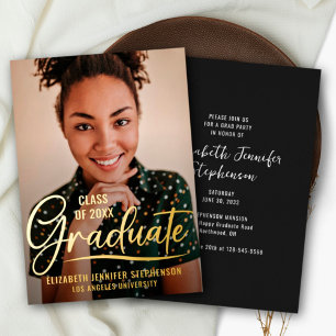 Invitación Con Relieve Metalizado Foto de la fiesta de graduación de guión superpues
