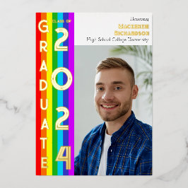 Invitación Con Relieve Metalizado Foto de la Fiesta de Graduación LGBT del Arcoíris 