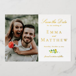 Invitación Con Relieve Metalizado Foto de limón en acuarela elegante