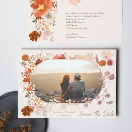 Invitación Con Relieve Metalizado Foto De Marco Floral Crema Guardar La Fecha Rosa