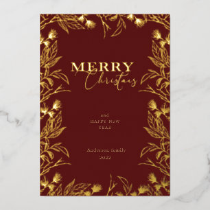Invitación Con Relieve Metalizado Foto de Navidad con caligrafía dorada Feliz Navida
