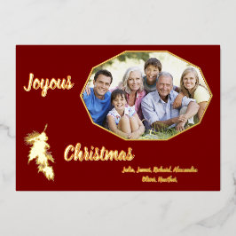 Invitación Con Relieve Metalizado Foto de Navidades de oro de júbilo rojo oscuro de