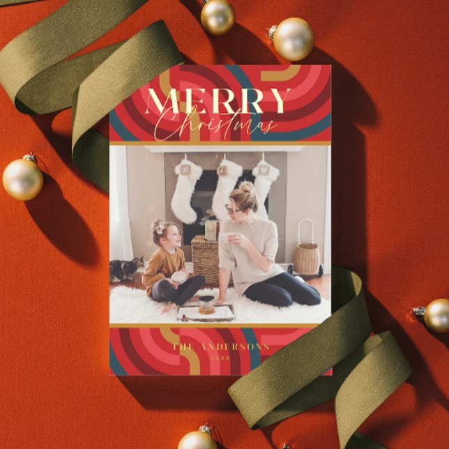 Invitación Con Relieve Metalizado Foto de Navidades rojos geométricos retro maximali (Subido por el creador)