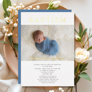 Invitación Con Relieve Metalizado Foto de oro de bautismo de travesía religiosa