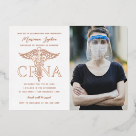 Invitación Con Relieve Metalizado Foto de oro de Enfermería de graduación de CRNA