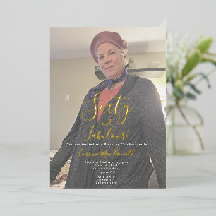 Invitación Con Relieve Metalizado Foto de papel de oro Sesenta y fabuloso 60 cumplea